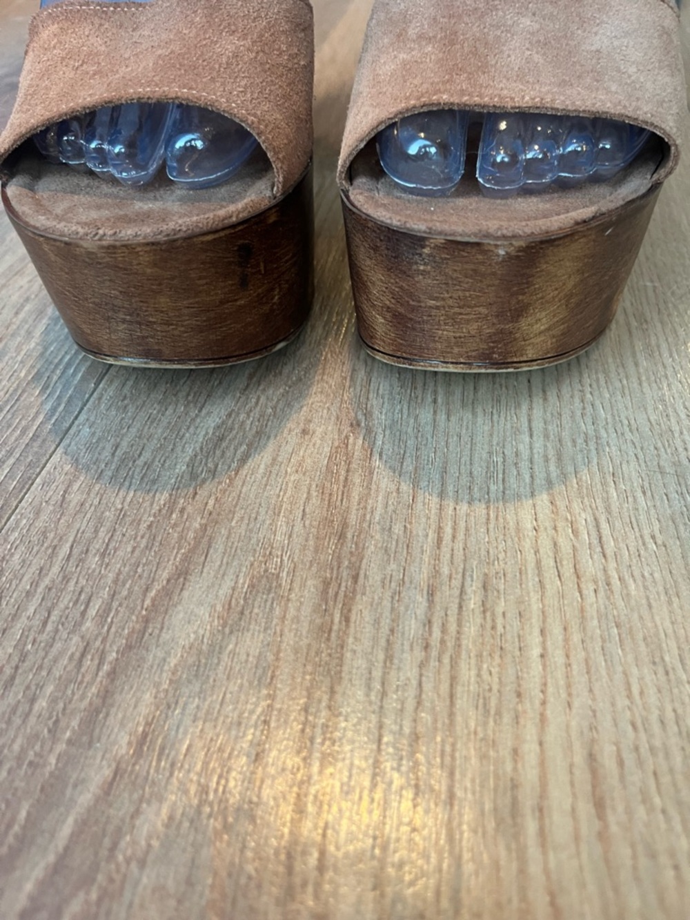 Steve Madden Y2K Platform Sandals Wood Heels Brown Suede - Picture 3 of 10